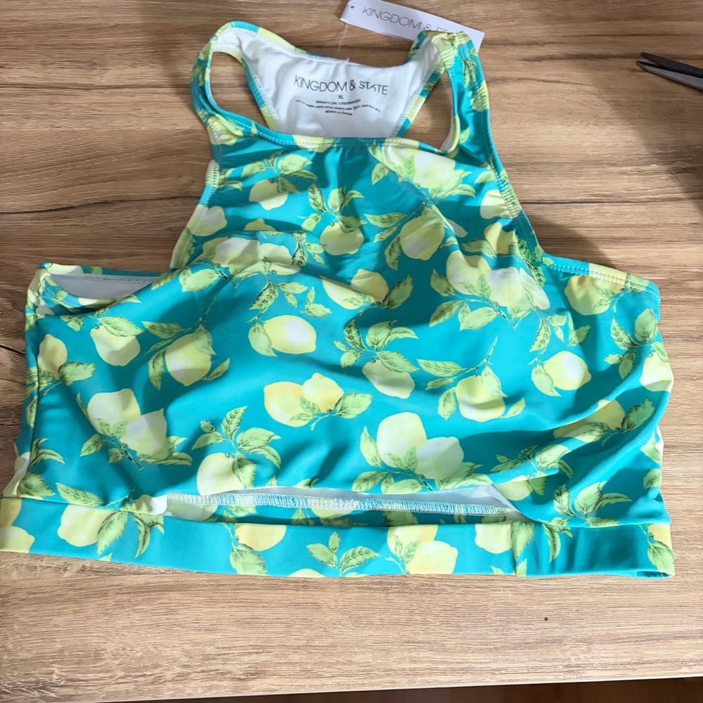 Kingdom & State Teal Lemon Print Swimming Top